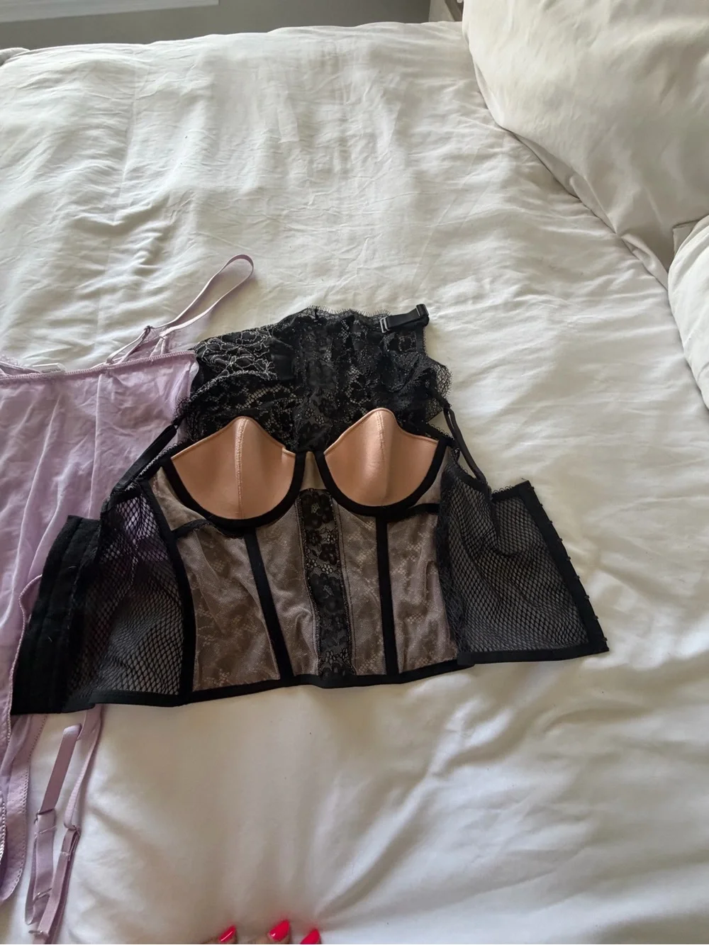 Lavender Lace Bustier and Bodysuit